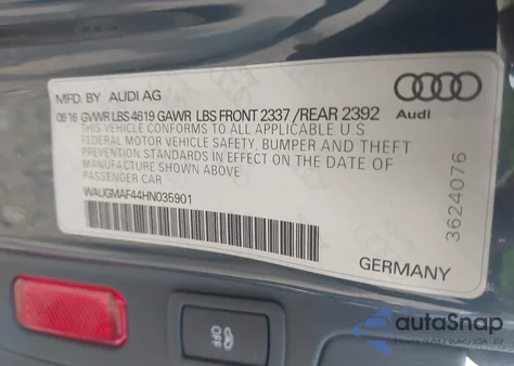 2017 Audi A4 2.0T Ultra Premium из США, поврежденный, VIN WAUGMAF44HN035901